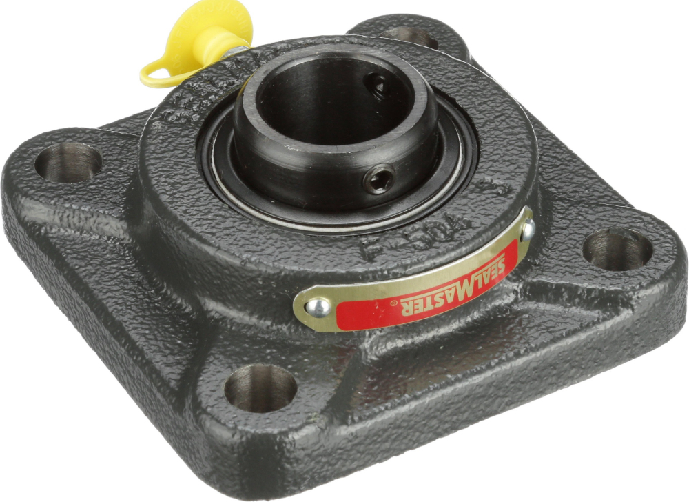 Felt Seals 5-1/8 Bolt Hole Spacing Width 2-3/16 Bore 4 Bolt Sealmaster SF-35 Standard Duty Flange Unit Setscrew Locking Collar Cast Iron Housing 13/16 Flange Height 6-3/8 Overall Length Regreasable ±2 Degrees Misalignment Angle Regal 